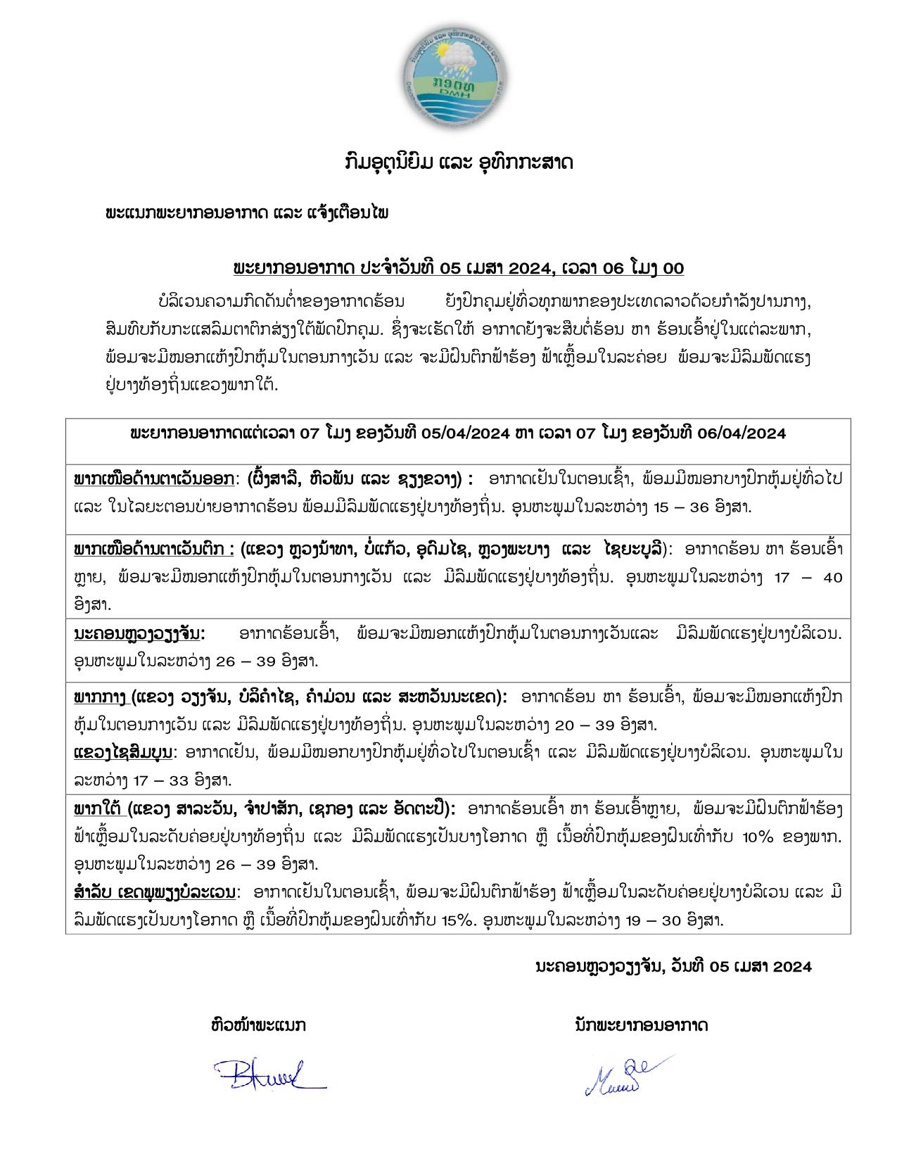ມື້ນີ້ອາກາດຈະຮ້ອນເອົ້າຫລາຍເຖິງ 40 ອົງສາ ສ່ວນແຂວງ ສາລະວັນ, ຈໍາປາສັກ, ເຊກອງ, ອັດຕະປື ຈະມີຝົນຕົກ ລົມແຮງ ຟ້າຮ້ອງ ຟ້າເຫລື້ອມ - 4355 - ມື້ນີ້ອາກາດຈະຮ້ອນເອົ້າຫລາຍເຖິງ 40 ອົງສາ ສ່ວນແຂວງ ສາລະວັນ, ຈໍາປາສັກ, ເຊກອງ, ອັດຕະປື ຈະມີຝົນຕົກ ລົມແຮງ ຟ້າຮ້ອງ ຟ້າເຫລື້ອມ ມື້ນີ້ອາກາດຈະຮ້ອນເອົ້າຫລາຍເຖິງ 40 ອົງສາ ສ່ວນແຂວງ ສາລະວັນ, ຈໍາປາສັກ, ເຊກອງ, ອັດຕະປື ຈະມີຝົນຕົກ ລົມແຮງ ຟ້າຮ້ອງ ຟ້າເຫລື້ອມ - 4355 - ມື້ນີ້ອາກາດຈະຮ້ອນເອົ້າຫລາຍເຖິງ 40 ອົງສາ ສ່ວນແຂວງ ສາລະວັນ, ຈໍາປາສັກ, ເຊກອງ, ອັດຕະປື ຈະມີຝົນຕົກ ລົມແຮງ ຟ້າຮ້ອງ ຟ້າເຫລື້ອມ