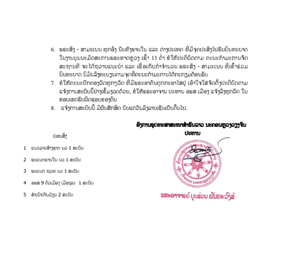 ແຈ້ງເຖິງເຈົ້າອະທິການທຸກໆວັດໃນນະຄອນຫຼວງວຽງຈັນ ກວດກາເຂັ້ມງວດ ແລະ ອຳນວຍຄວາມສະດວກໃຫ້ແກ່ພຣະສົງຕ່າງແຂວງທີ່ມາບຸນທາດຫຼວງ - 465848792 3874737176133383 2250221339437084997 n - ແຈ້ງເຖິງເຈົ້າອະທິການທຸກໆວັດໃນນະຄອນຫຼວງວຽງຈັນ ກວດກາເຂັ້ມງວດ ແລະ ອຳນວຍຄວາມສະດວກໃຫ້ແກ່ພຣະສົງຕ່າງແຂວງທີ່ມາບຸນທາດຫຼວງ ແຈ້ງເຖິງເຈົ້າອະທິການທຸກໆວັດໃນນະຄອນຫຼວງວຽງຈັນ ກວດກາເຂັ້ມງວດ ແລະ ອຳນວຍຄວາມສະດວກໃຫ້ແກ່ພຣະສົງຕ່າງແຂວງທີ່ມາບຸນທາດຫຼວງ - 465848792 3874737176133383 2250221339437084997 n - ແຈ້ງເຖິງເຈົ້າອະທິການທຸກໆວັດໃນນະຄອນຫຼວງວຽງຈັນ ກວດກາເຂັ້ມງວດ ແລະ ອຳນວຍຄວາມສະດວກໃຫ້ແກ່ພຣະສົງຕ່າງແຂວງທີ່ມາບຸນທາດຫຼວງ